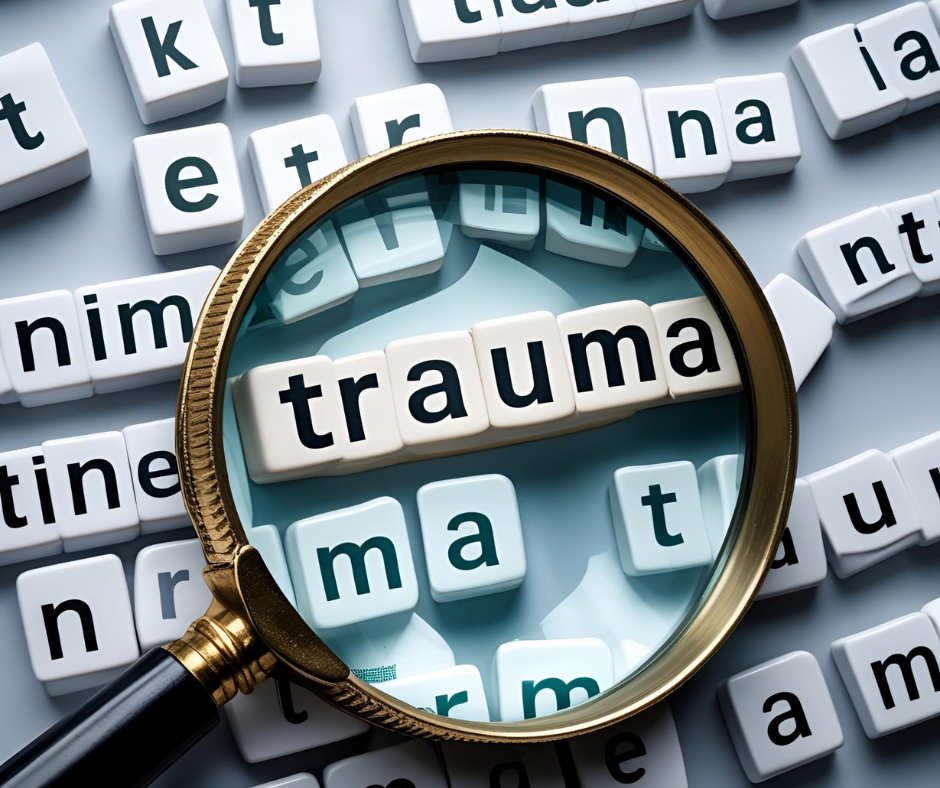 Magnifying glass looking at trauma — introduces the Three E’s of Trauma